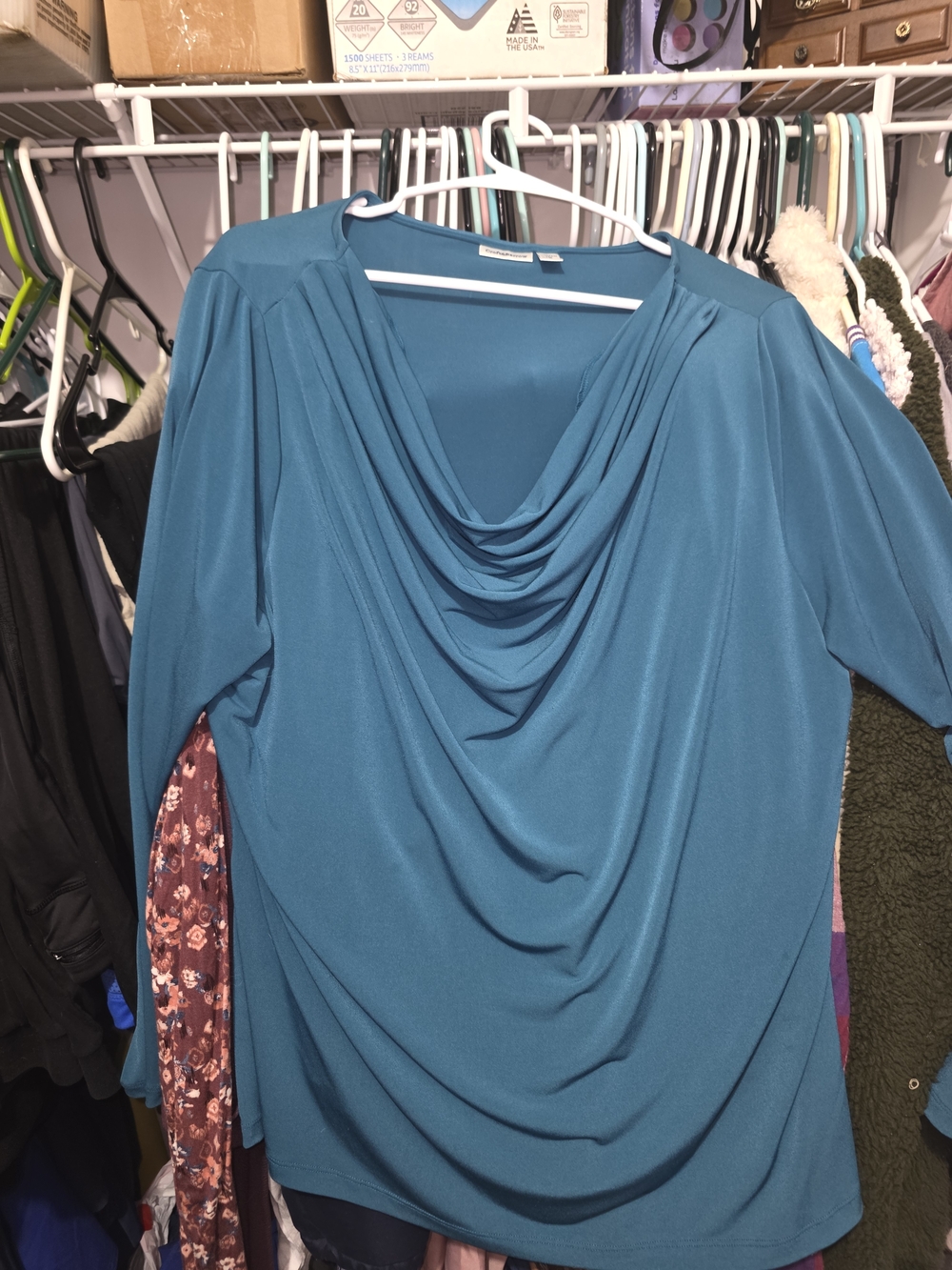 croft & barrow Teal Draped Cowl-Neck Blouse
